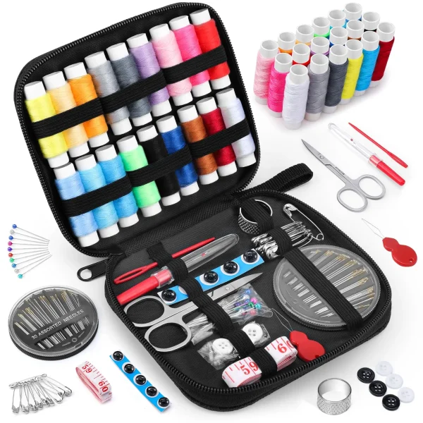 Coquimbo Sewing Kit Gifts for Grandma, Mom, Friend, Adults Beginner Kids Traveler, Portable Sewing Supplies Accessories with Case Contains Thread, Needle, Scissors, Measure Tape, Thimble etc(Black, M) Black