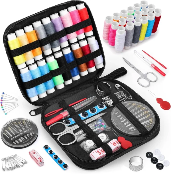 Coquimbo Sewing Kit Gifts for Grandma, Mom, Friend, Adults Beginner Kids Traveler, Portable Sewing Supplies Accessories with Case Contains Thread, Needle, Scissors, Measure Tape, Thimble etc(Black, M) Black - Image 2
